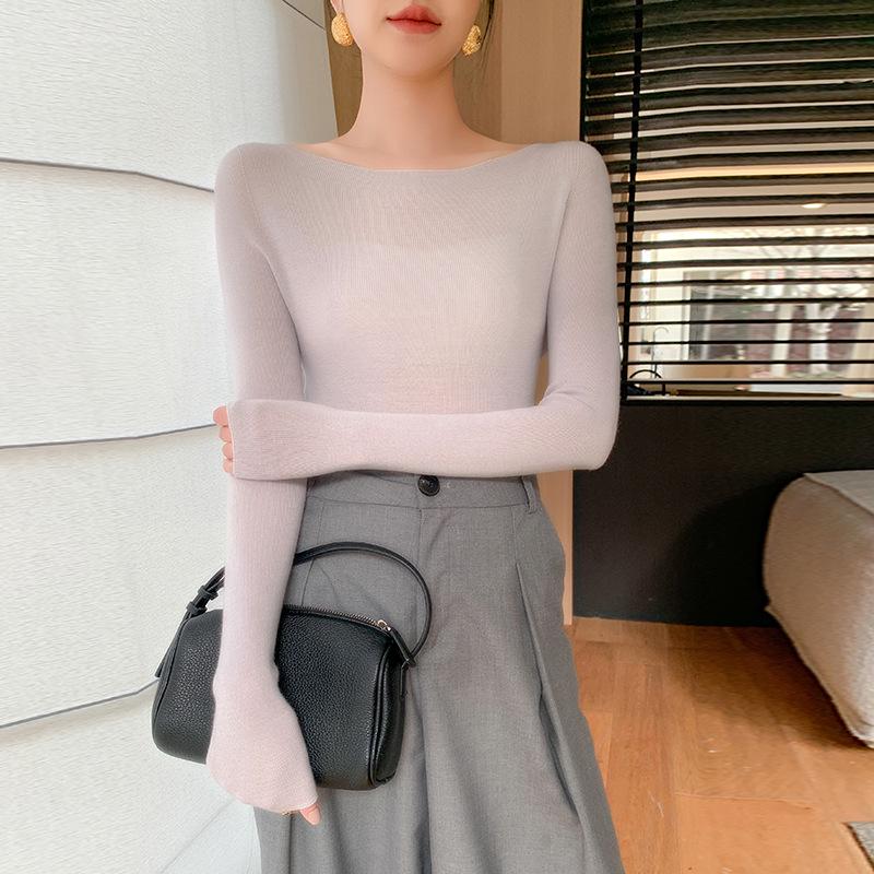 2025 Women's 100% Wool Seamless Slim Fit One-Shoulder Fine Knit Sweater, Machine Washable, 18 Gauge Yangzi Yarn