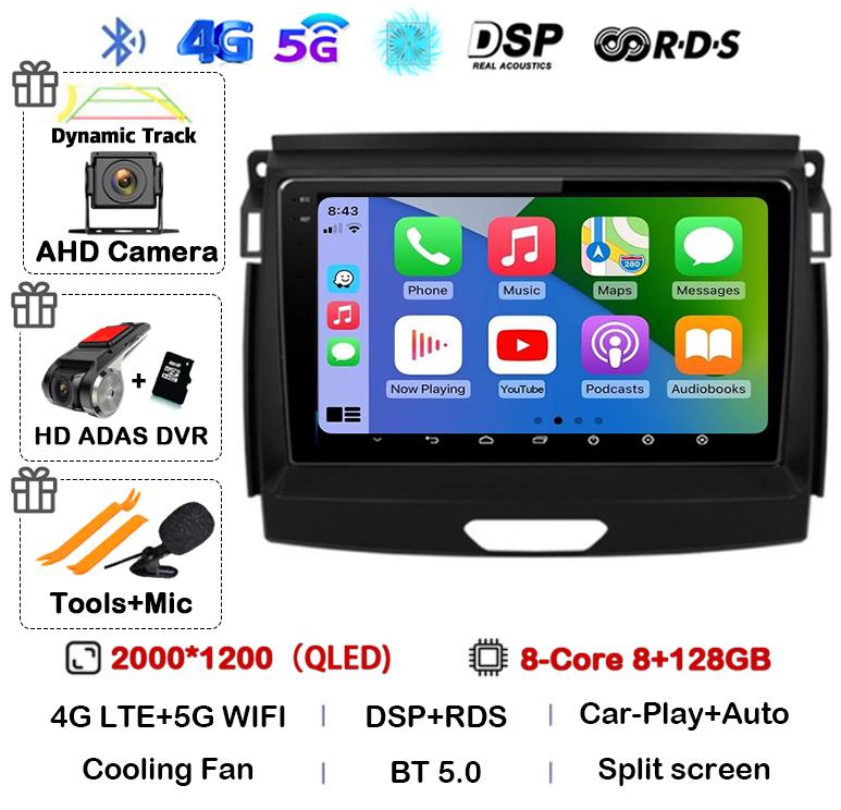 Android 14 Carplay Auto Car Radio Stereo For Ford Ranger 2015 2016 2017 2018 2019 2020 GPS Multimedia Autoradio Player Head unit