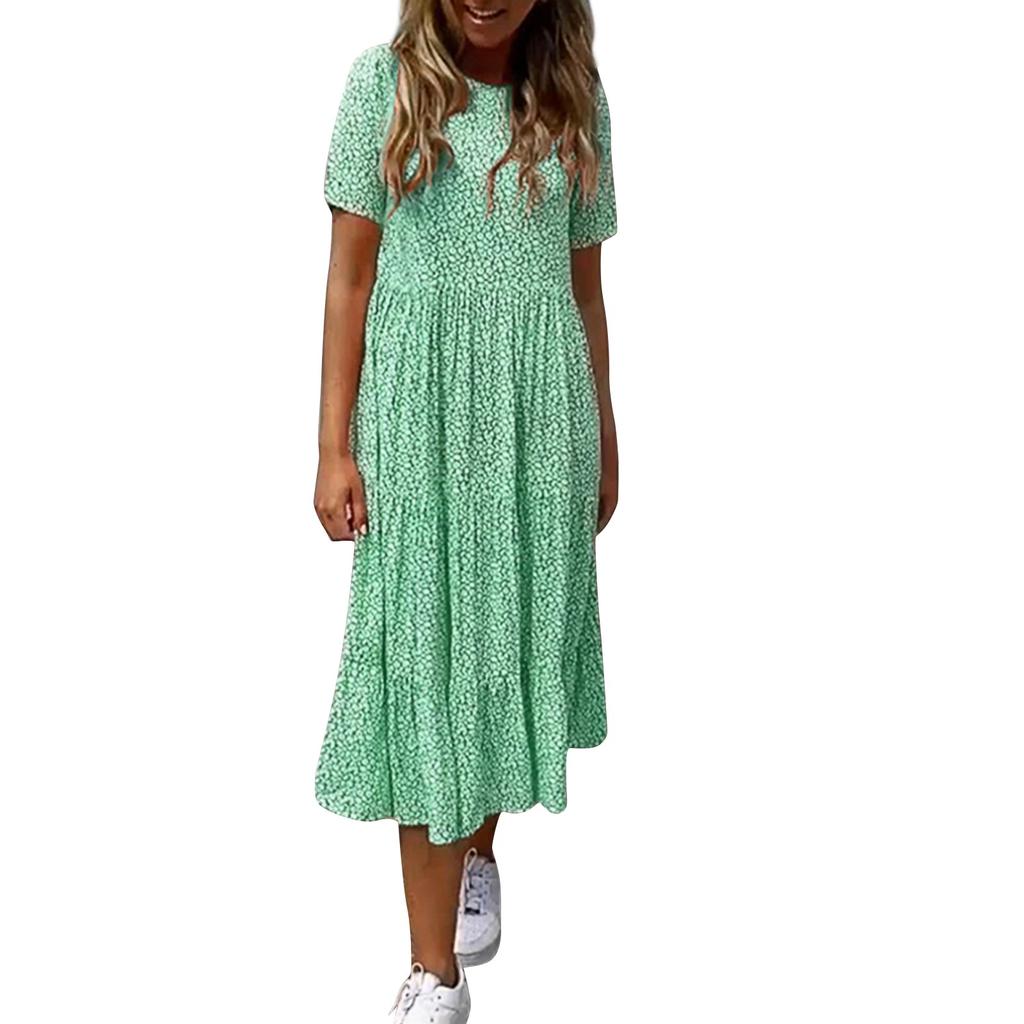 Modisches, lockeres und schönes Kleid mit Rundhalsausschnitt und Blumenmuster für Damen