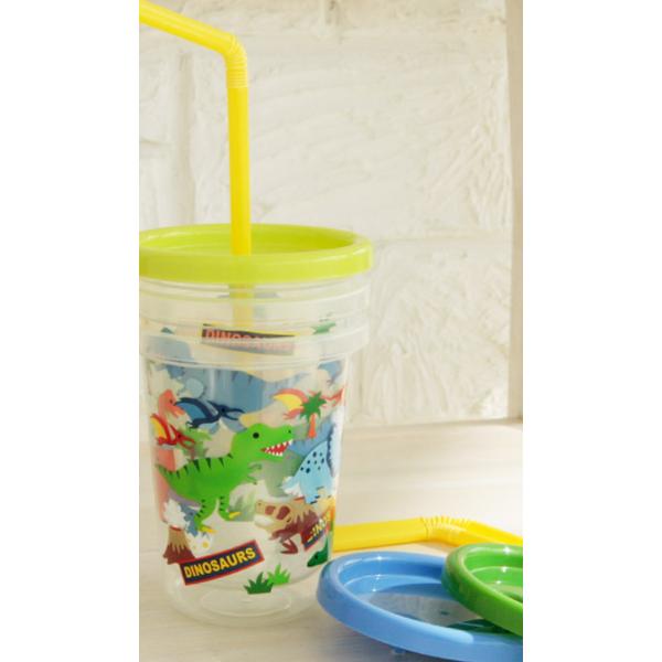 Skater mugg med sugrör 3-pack, genomskinlig dinosaurie, 1 set