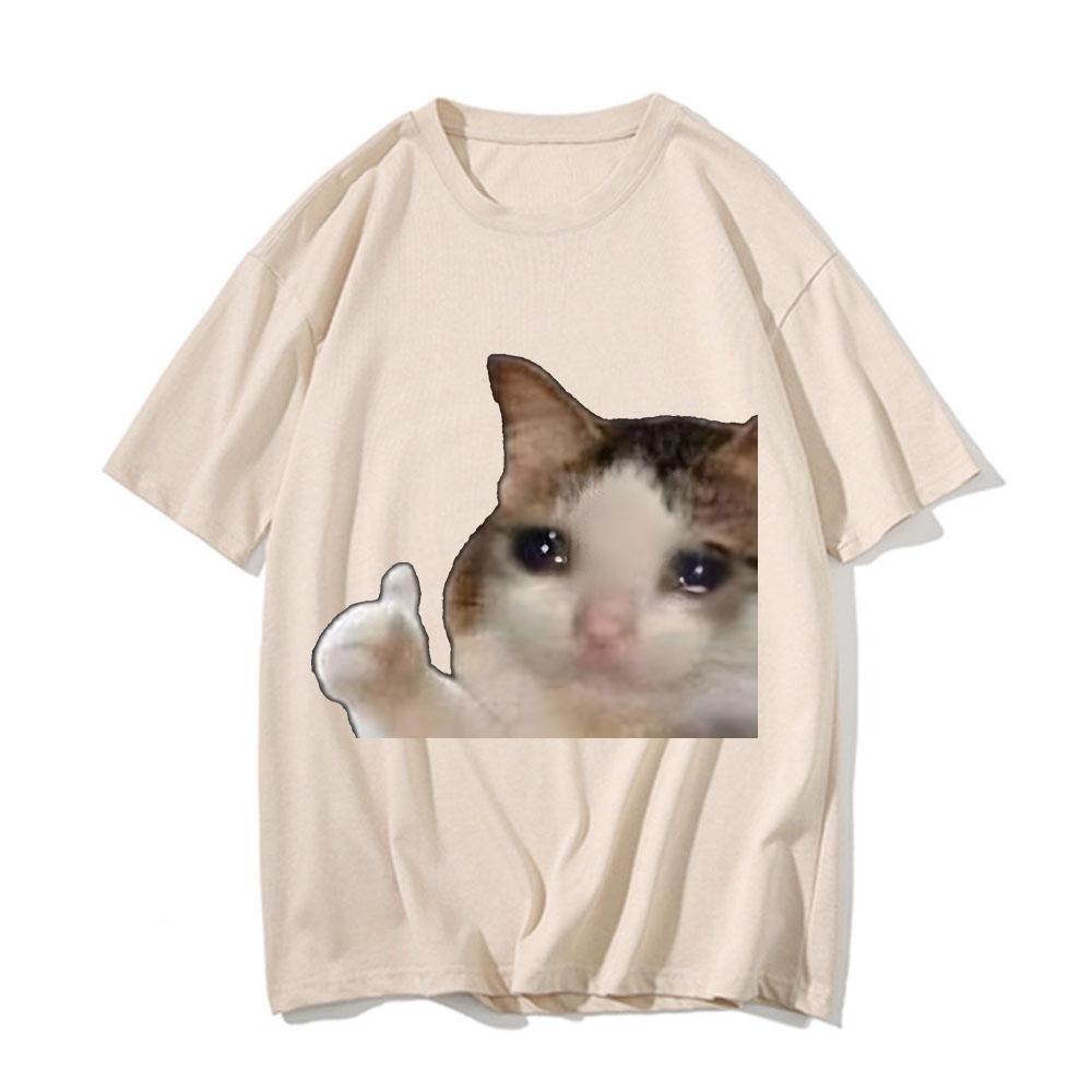 Sad Cat Meme Men's Women's Short Sleeve T-shirt Funny Graphic T-shirt Comfortable Soft Casual T-shirts Funny Daily Wear Tees