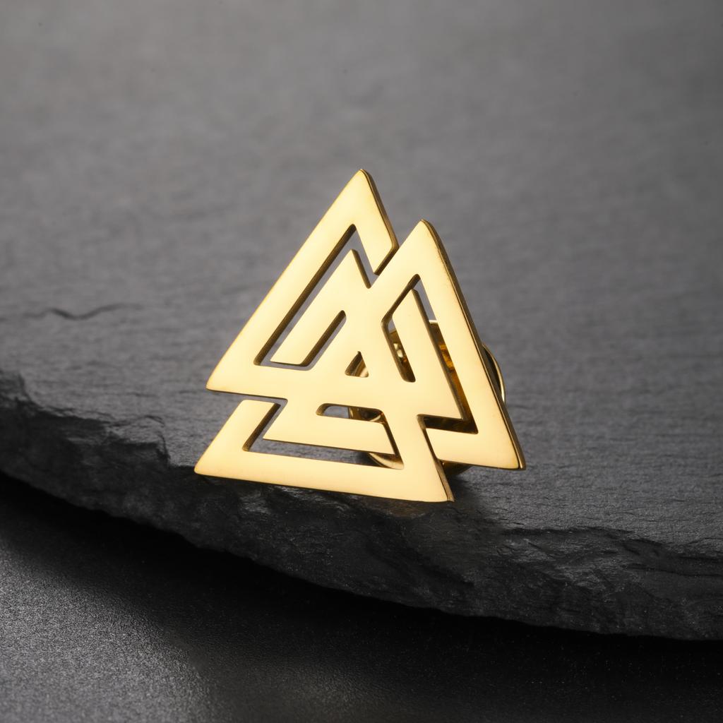 Vintage Triangles Brooch for Women Men Odin Knot Valknut Symbol Pin Stainless Steel Norse Myth Jewelry Amulet Talisman