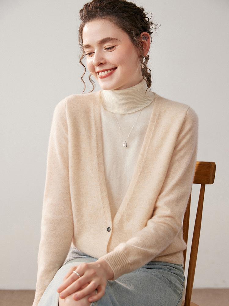Autumn Winter High Neck Two-Piece Cashmere Knit Sweater for Women