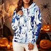 Women's fashionable long-sleeved Halloween print hooded pullover hoodie top