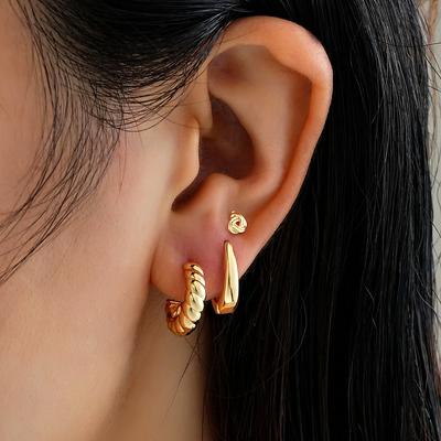 3pcs Simple Hoop Earring Set for Women Vintage Gold Color Metal Circle Geometric Cartilage Piercing Earrings Daily Party Jewelry