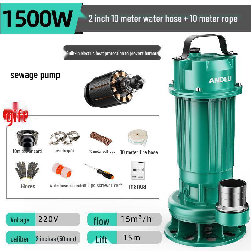 Submersible Sewage & Sludge Cutter Pump for Toilets & Cesspools - Ideal for Household & Agricultural Drainage and Irrigation
