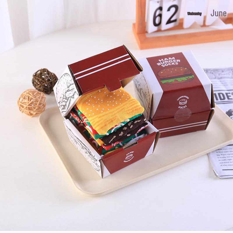 Trendy European & American Mid-Calf Funny Pizza & Hamburger Socks