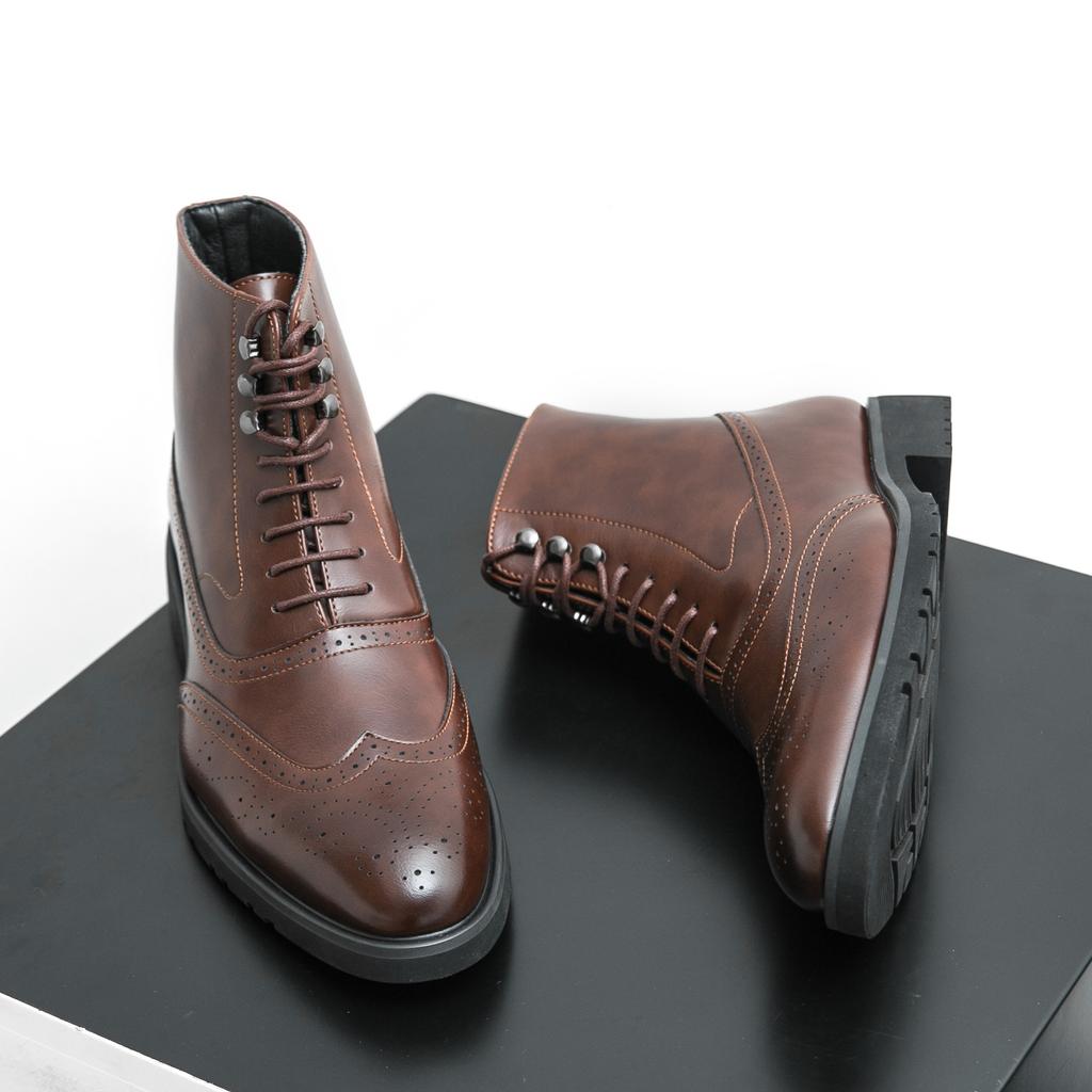 Mens Brogue Chelsea Boots Fashion Ankle Boots Casual Short Boots Business Leisure High-Top Pointed Toe Shoes Elegant Black Boots