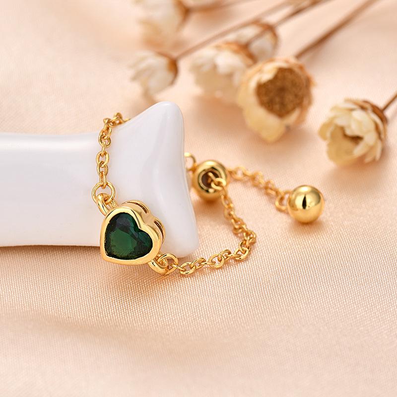 Elegant Gold Adjustable Love Heart Zirconia Ring - Japanese Korean Design