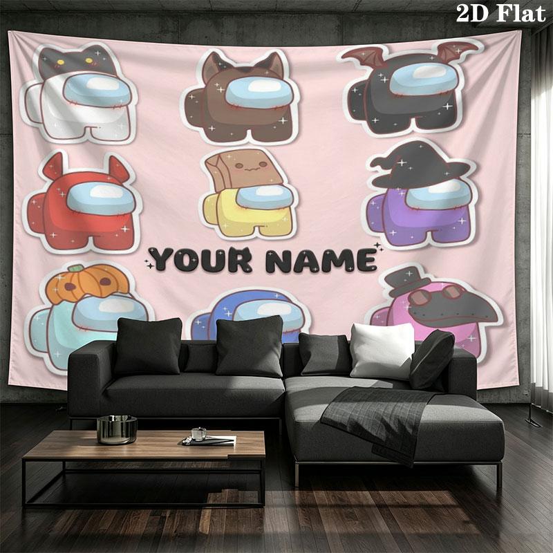 Among Us Custom Name Wall Tapestry Aesthetic Wall Hanging Printed Fabric Blanket Decorative Tapestries for Bedroom Living Room Home Decor