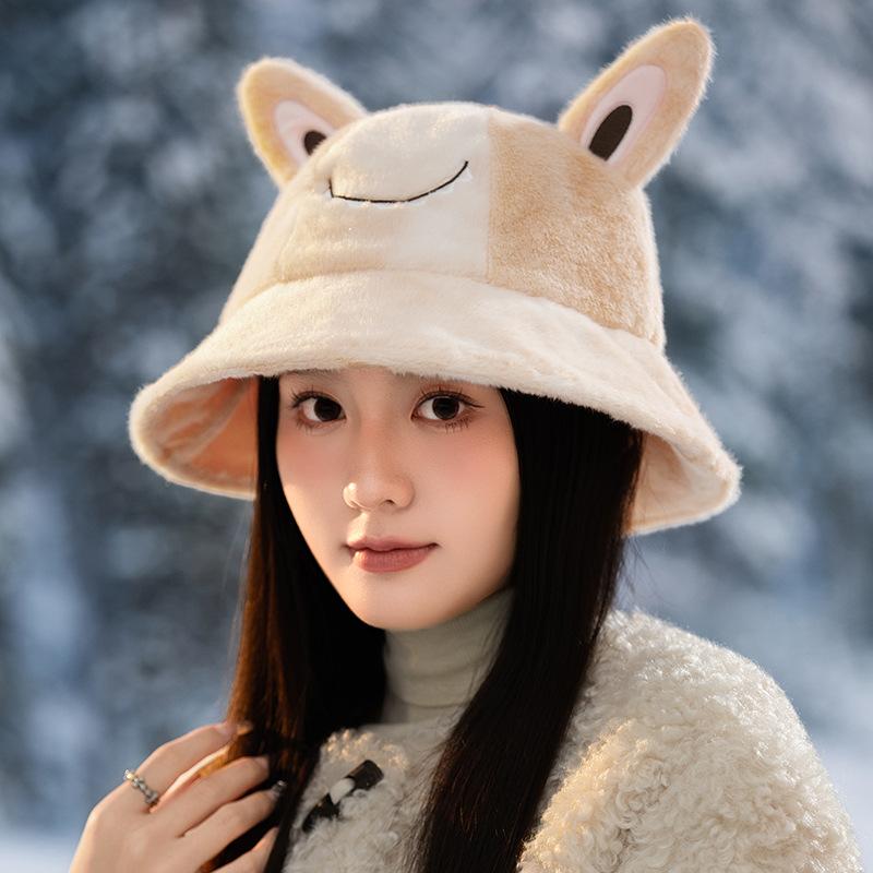 

Autumn and winter hats women s plush bucket hats, sweet and cute bucket hats, small thermal basin hats One Size