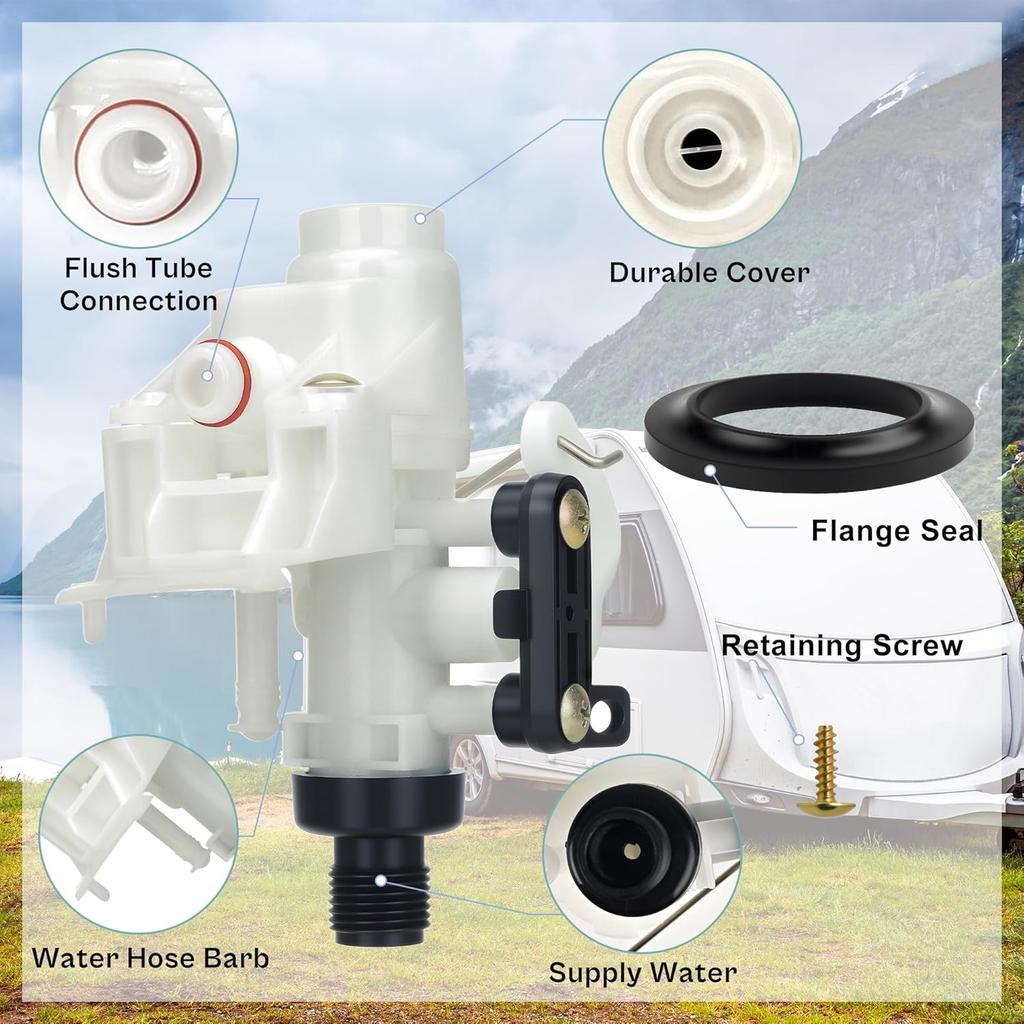 31705 RV Toilet Water Valve Kit - Fits Thetford Aqua-Magic V (High/Low Hand/Foot Flush) | Leak-Proof, Freeze-Resistant, Replaces 3, 31687, 31653