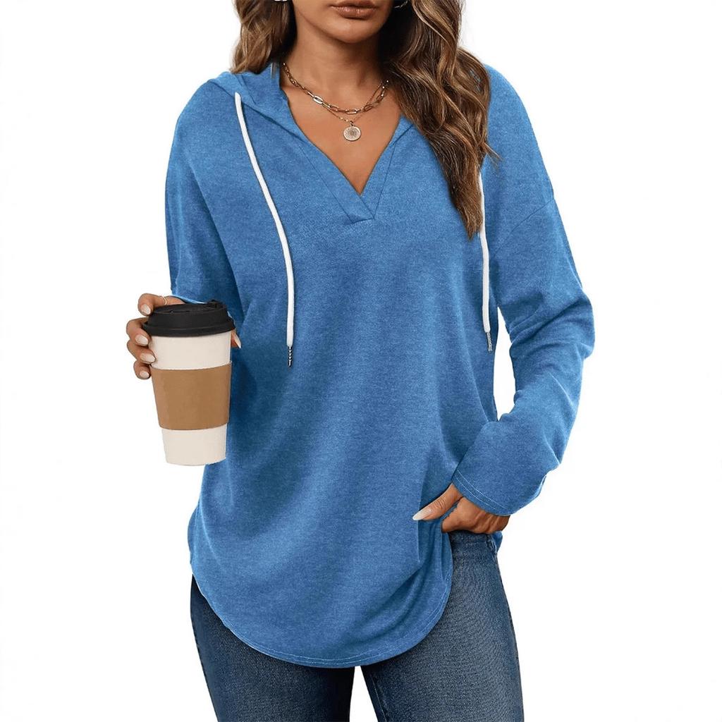 Women S V Neck Hooded Long Sleeve Casual Fall Sweatshirt