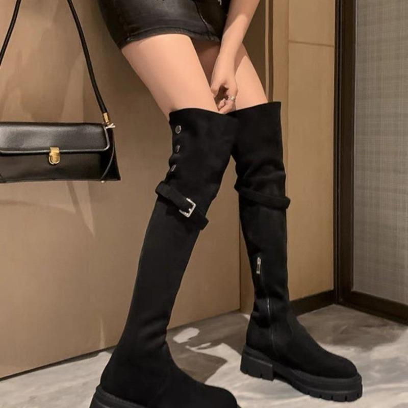 Women's Over-Knee High Boots Thick Bottom Large Tube Wrap High Boots Autumn Winter New Style Korean Version round Toe Rubber Sol