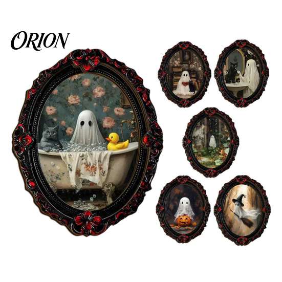 Soft Magnetic Office Whiteboard Items Retro Gothic Halloween Refrigerator Magnet, Distressed Oval Photo Frame Frige Magnets, Dark Reusable Festive