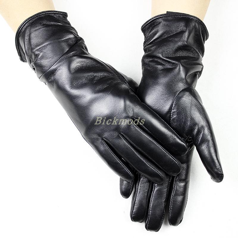 Sheepskin Leather Gloves Women's Fashion Elastic Style Velvet Lining to Keep Warm in Autumn and Winter Retro Color Points