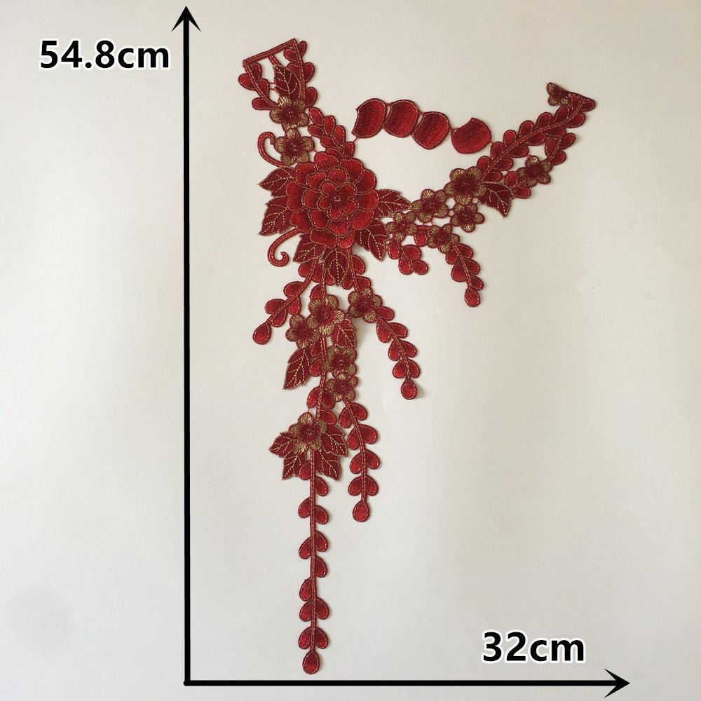 Röd I Polyesterbroderi Ihålig Krage Sömnadspets DIY-Dekoration Med Cheongsam Kläder Krage Tillbehör