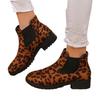 New European and American Round Head Leopard Print Winter Thick Heel Low Tube Waterproof Table Elastic Sleeve Martin Boots