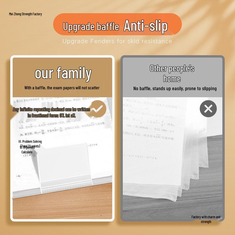 Large Capacity Test Paper Storage Bag with Transparent Insert Pages for Students