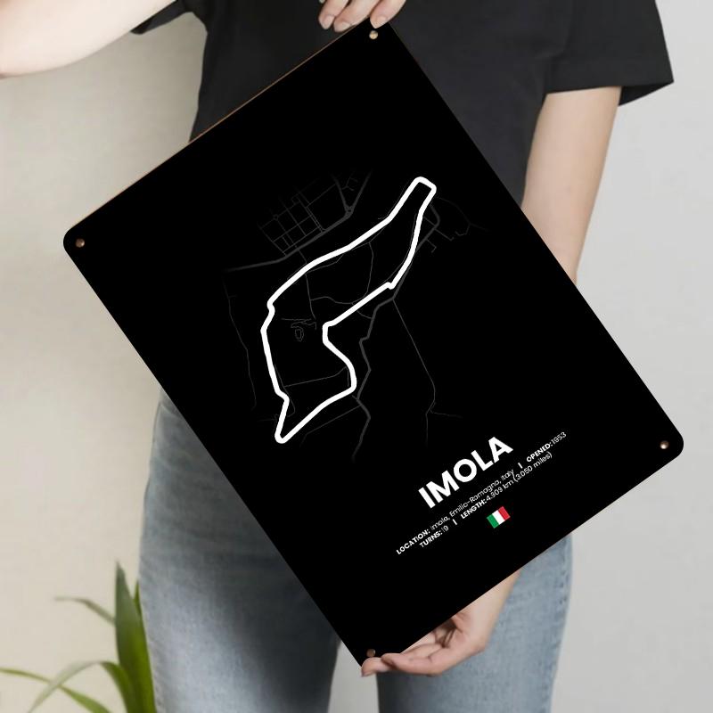 

Imola Circuit Map Metal Wall Art Italy Racing Decor km Track Home Decoration Sports Memorabilia 20x30cm（7.8x11.8inch）