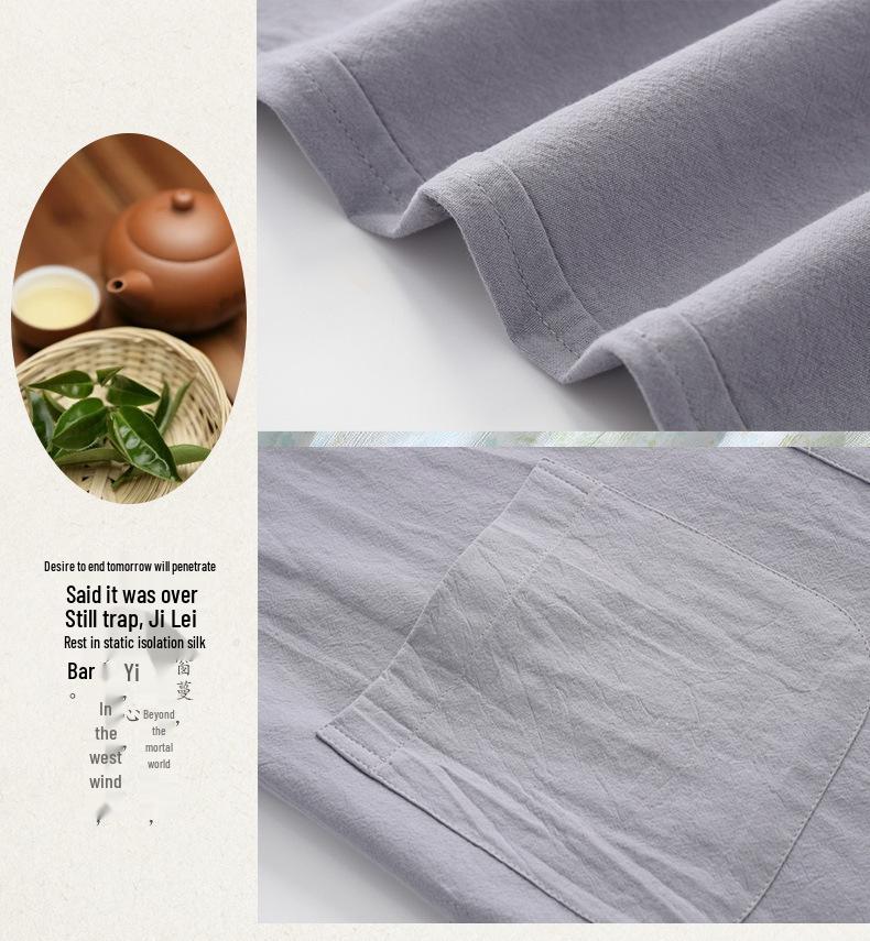 Tang-Anzug aus Baumwolle und Leinen für Herren: Kurzärmlig, Froschverschluss, Chinesischer Stil, Perfekt für Sommer und ältere Männer.