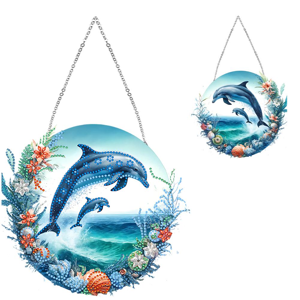 5D DIY Diamond Painting Pendant Dolphin Elephant Fox Wolf Cat Tiger Double Sided Special Shape DIY Diamond Art Pendant Kit