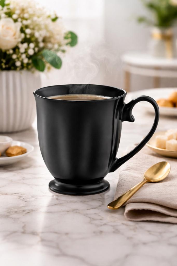 Porcelain Mug, Matt Black, 300 Ml, Smooth, On A Foot, 1 Pc.