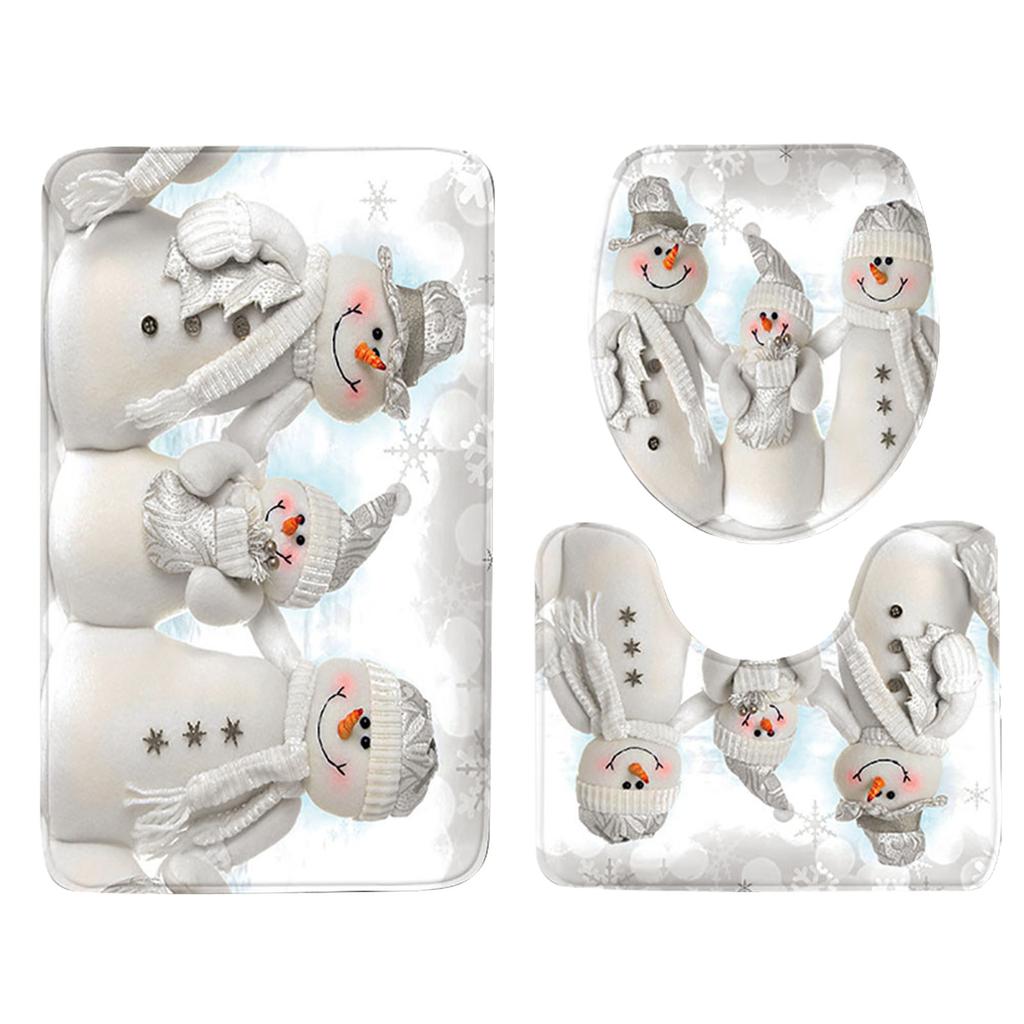 3pcs Christmas Day Non-Slip Bath Mat Bathroom Kitchen Carpet Doormats Decor