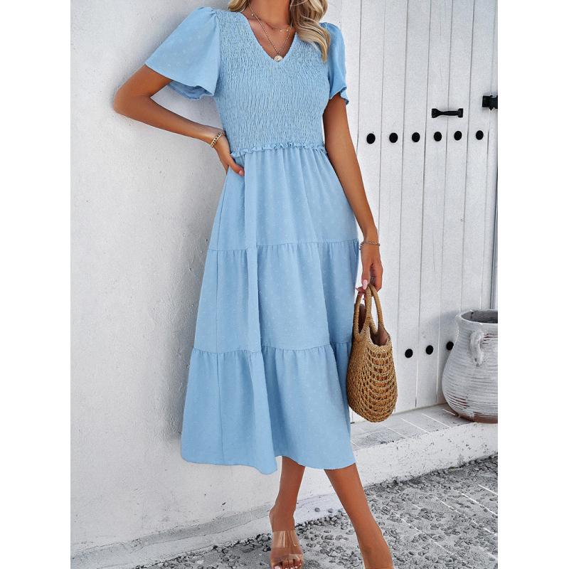 

Длинное платье для женщин, летнее однотонное повседневное пляжное платье макси с коротким рукавом и v-образным вырезом, элегантные женские платья, офисные праздники XL синий