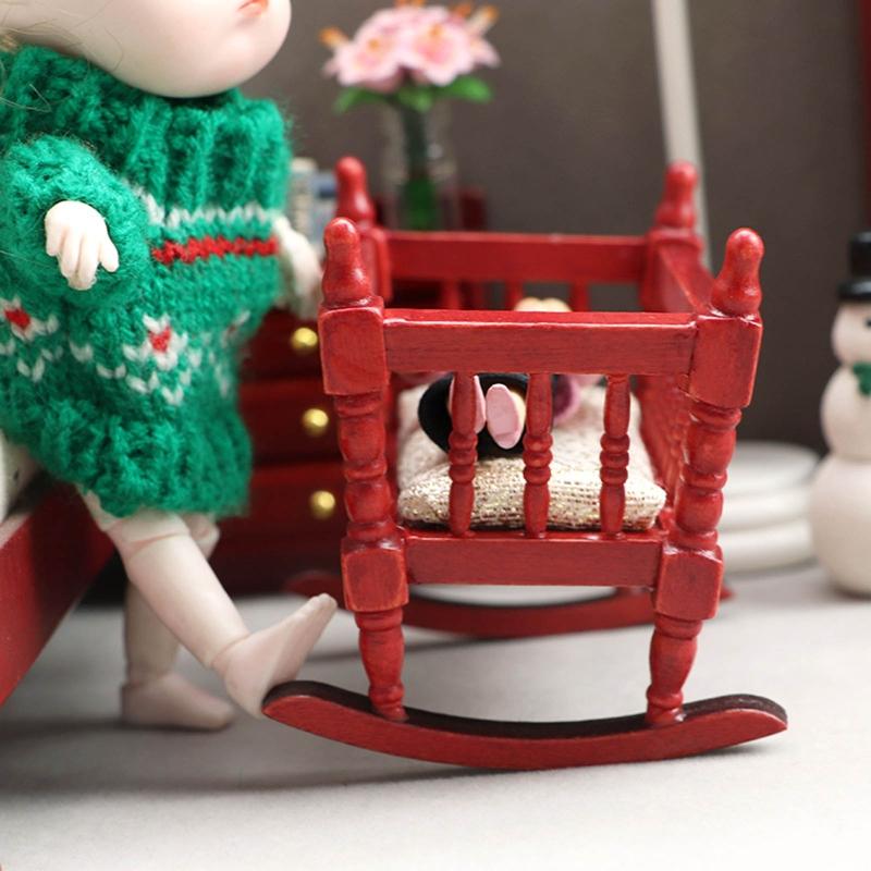 Wooden Dollhouse Shake Bed Decoration Toys for 6-8 Year Old Kids Pretend for Play Improve Intelligence Supplies
