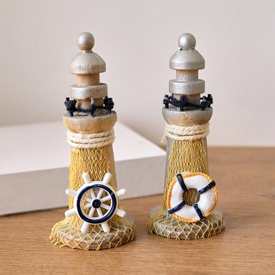 Rustic Wood Lighthouse Figurine, Nautical Lighthouse Ocean Beach Sculpture, Handcrafted Coastal Tabletop Centerpiece for Mantel Bookshelf Decor