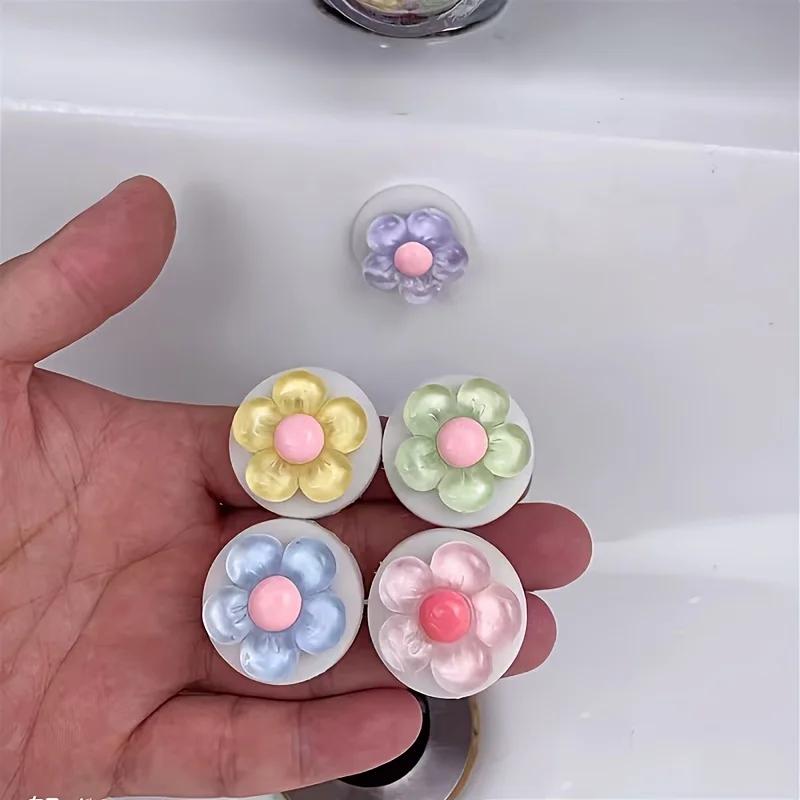 4pcs Decorative Flower-Shaped Drain Cover,Leak-Proof Basin Overflow Stopper, Fits Washbasins and Sinks, Simple to Install