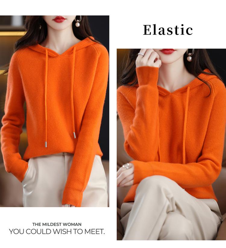 Women's Lace-up Knit Hoodie: Spring/Autumn Long Sleeve Loose Pullover Sweatshirt