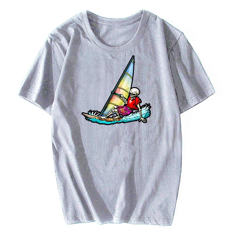 Design Windsurfer Skeleton T-Shirt Tshirt Men Hipster Adult T Shirt O- Neck Short Sleeve Tees Harajuku