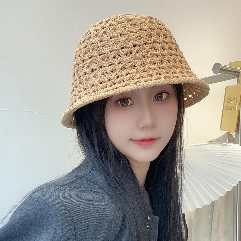 Hat Women's Woven Hollow Straw Hat Summer Breathable Sunshade Sun Protection Hat Outdoor Beach Face Small Versatile Basin Hat
