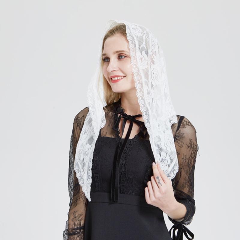 Triangle Scarfs for Summer Triangle Shawl with Floral Pattern for Ladies Mother Church Funerals Pray Sunproof Supplies
