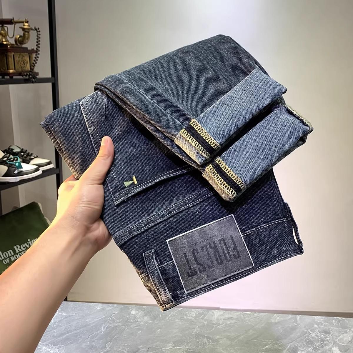 JYL Men s Jeans Spring High-End Printed Elastic Embroidered Slim Denim 30 бездна