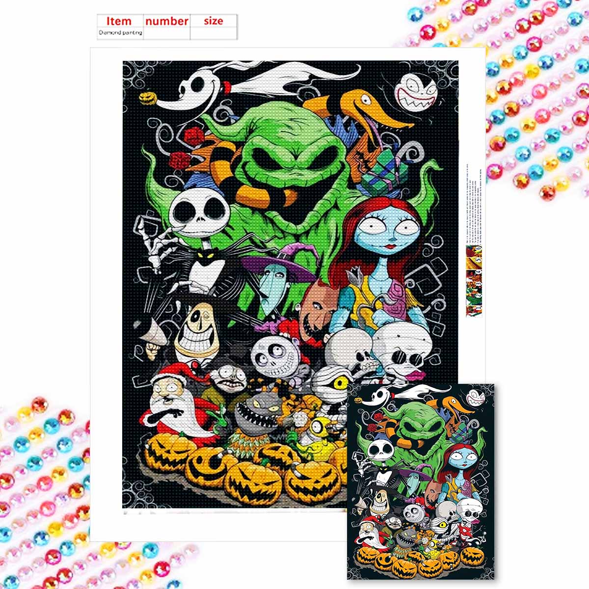 

Полная круглая алмазная живопись Хэллоуин Скелет Искусство Стразы Картина Мозаика Сделай сам 5D Вышивка крестом Домашнее украшение Round 30x40cm