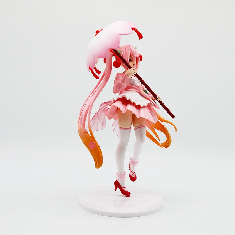 23Cm Animation Hatsune Miku Umbrella Cherry Blossom Hatsune Miku Handmade Pvc Model Desktop Animation Peripheral Toy Ornament