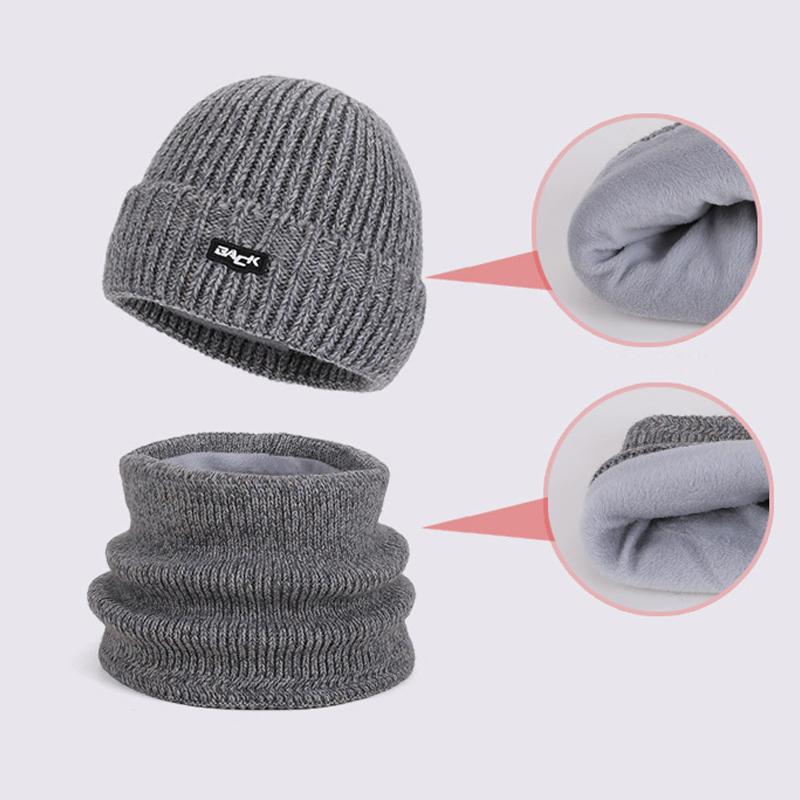 Winter Outdoor Warm Knitted Wool Hat Men's Fleece Cold-Proof Hat Scarf Two-Piece Set Windproof Ear Protection Cap