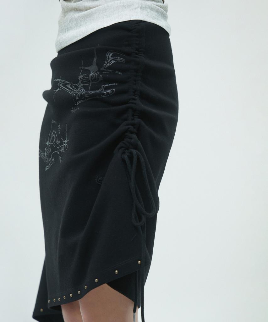 Lara Fox Unbalanced Shirring Midi Skirt Black Br2Cs002