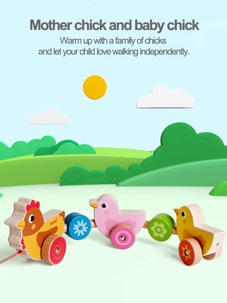 Iwood Wooden Boys Drag Walker Toy Car/Infant Hand Rope Car Baby Car Children's Day Birthday Gift