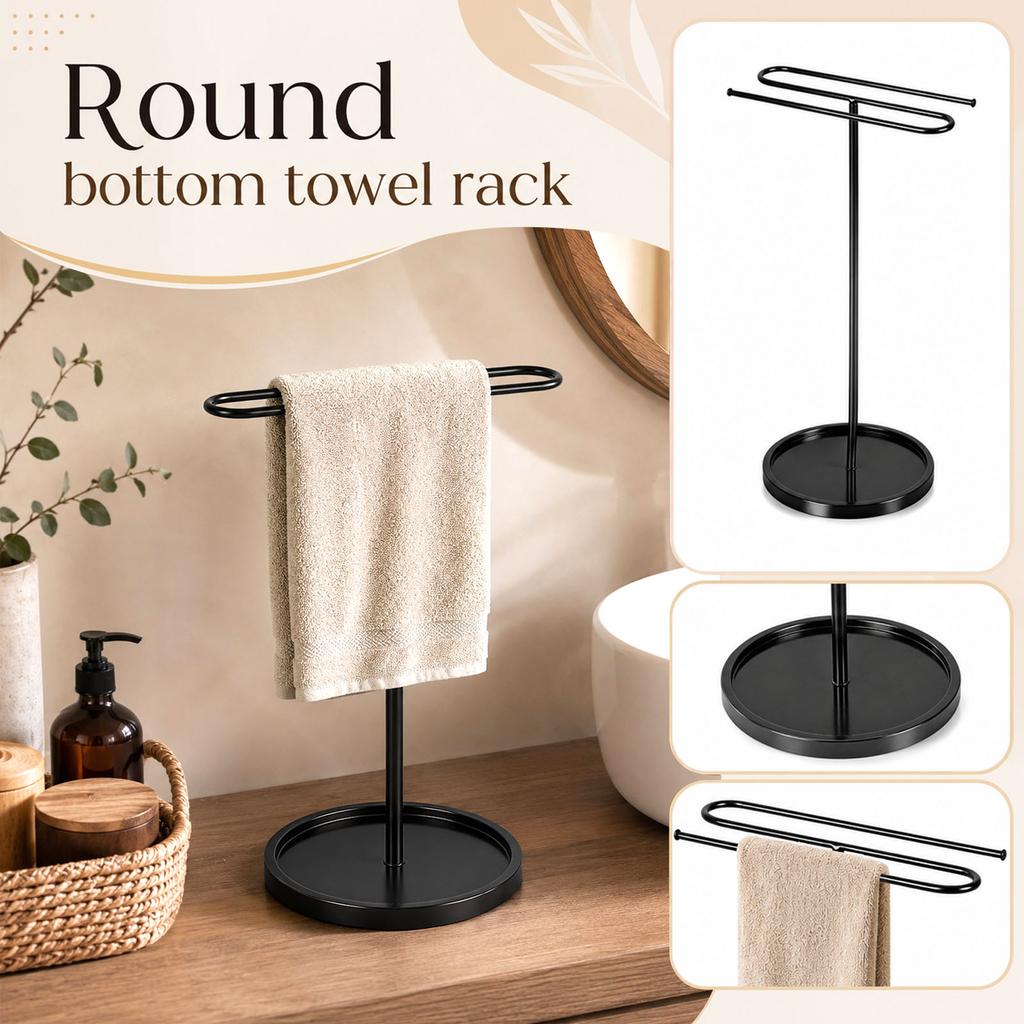 Freestanding Double Bar Towel Rack Metal Stand with Round Base for Bathroom Kitchen Countertop Storage and Organization
