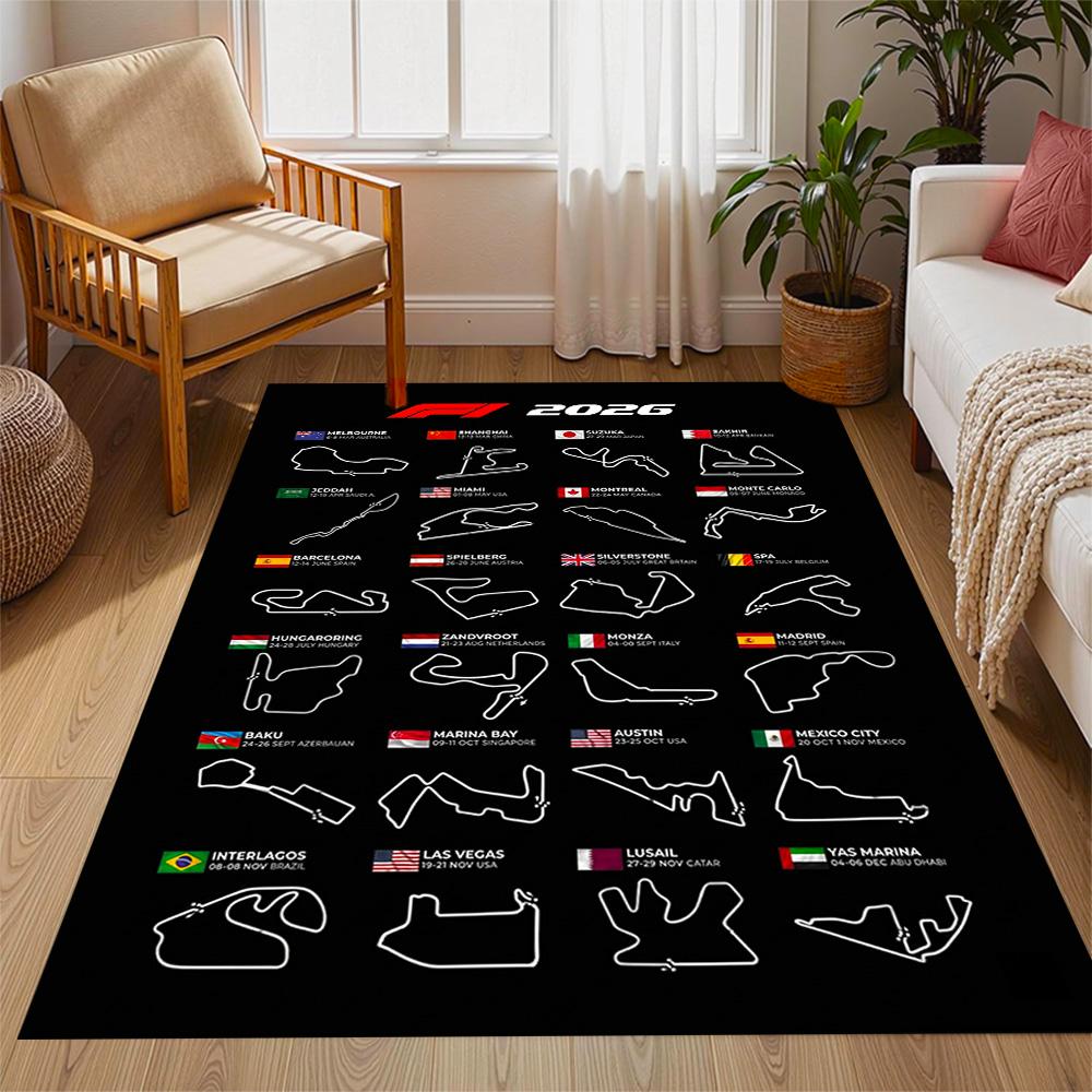 2026 Formula 1 Calendar Themed Anti-Slip Rugs - Polyester Home Decor, Suitable for Bedrooms, Living Rooms, Doorways, Studios, and Decorations