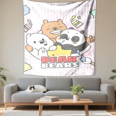 We Bare Bears Wall Tapestry Cute Cartoon Panda Grizzly Ice Bear Pink Kawaii Decor for Kids Room Nursery Gift