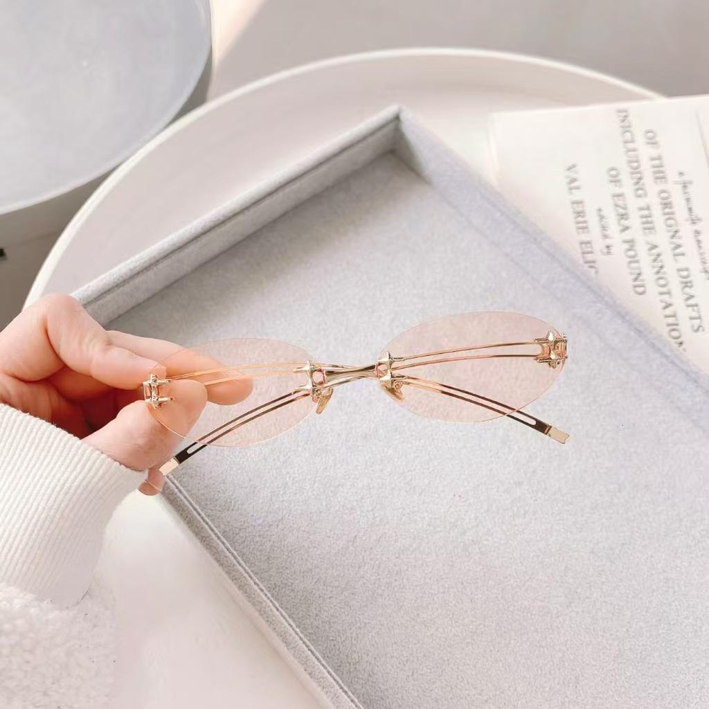 Occhiali da Sole Senza Montatura Ovali Moda Coreana per Donna Designer Stile Campus Occhiali da Sole Femminili Accessori Trendy