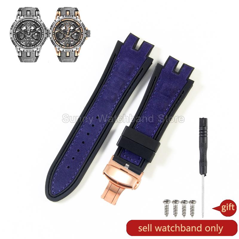 19x28mm Black Blue Red for Roger Dubuis EXCALIBUR Genuine Leather Watch Strap Special Interface Supple Moisture Wicking Design