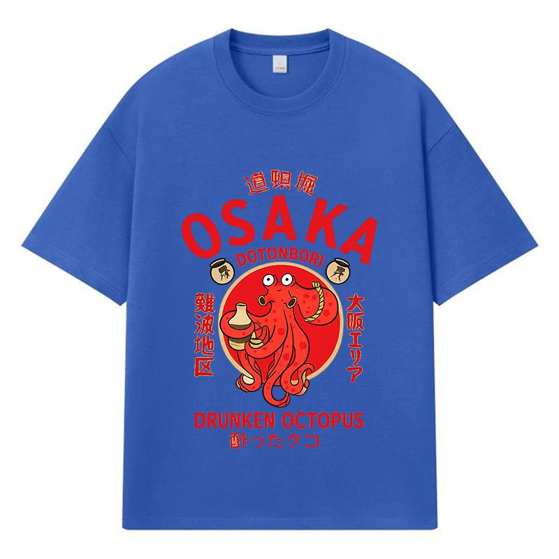2026 Osaka Betrunkener Oktopus Gedrucktes Grafik Y2k Harajuku Streetwear 100% Baumwoll T-Shirt Lässig Übergroß Sommer Herren T-Shirt