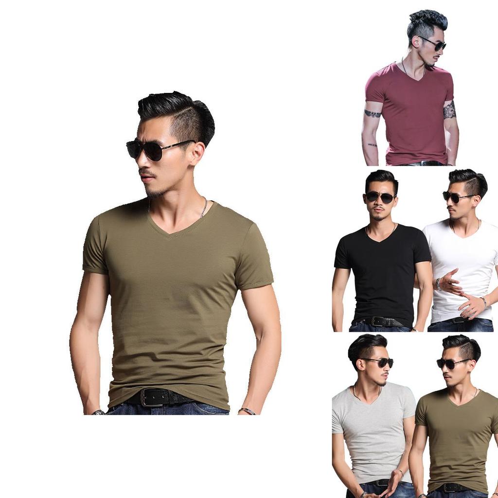 Mens Summer Casual Fashion V-neck T-shirt In Premium Quality Solid Colors