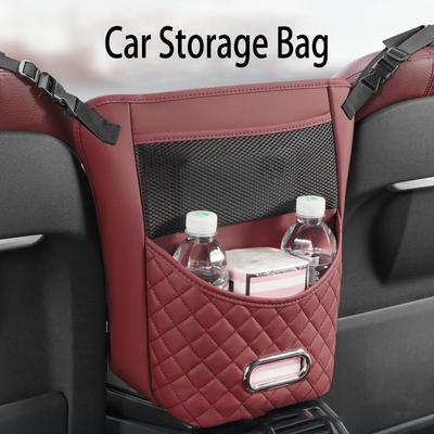 Sac de Rangement de Voiture Cuir PU Organisateur Suspendu d'Accoudoir de Voiture Multifonction Support de Sac à Main Poche en Filet Rangement pour Gobelet Tissu